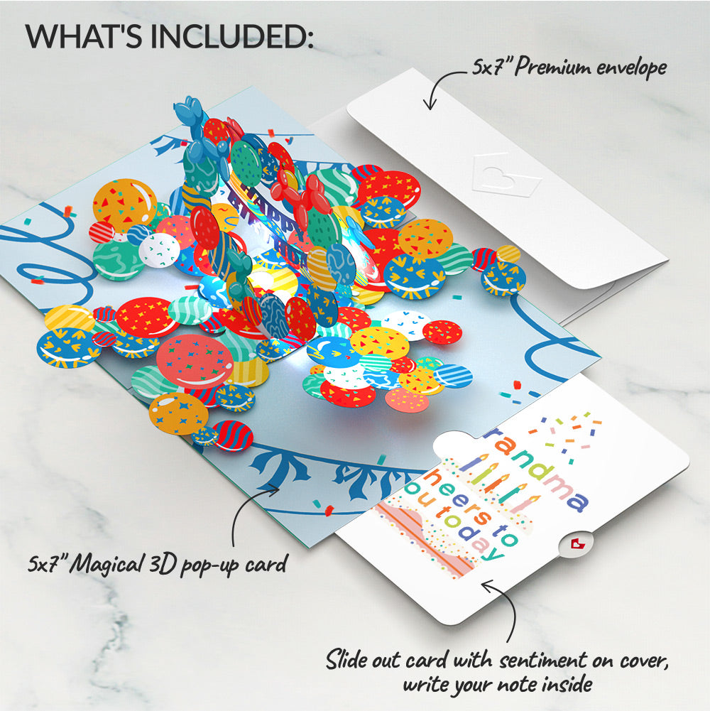 Happy Birthday Balloons Music and Lights Pop-Up Card and Sentiment Set for Grandma