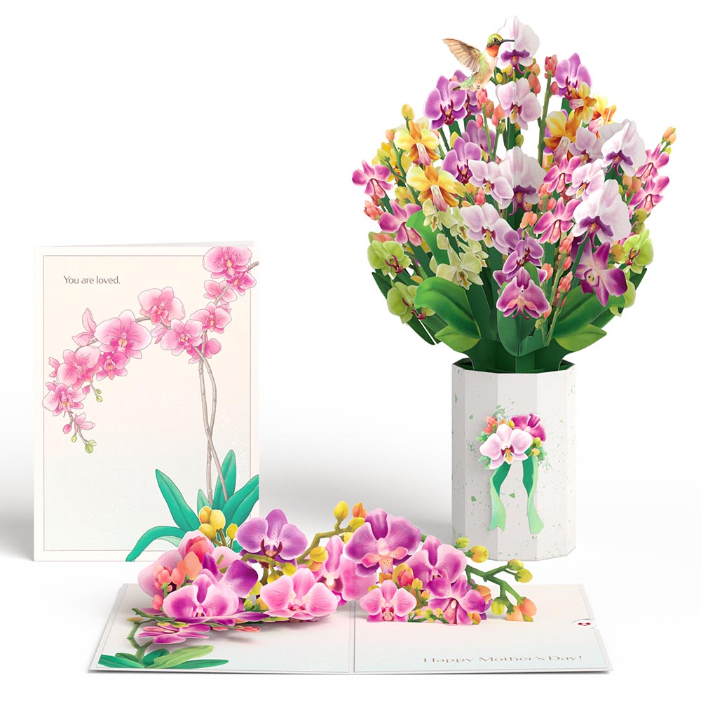 Mother's Day Orchid Pop-Up Card & Bouquet Bundle