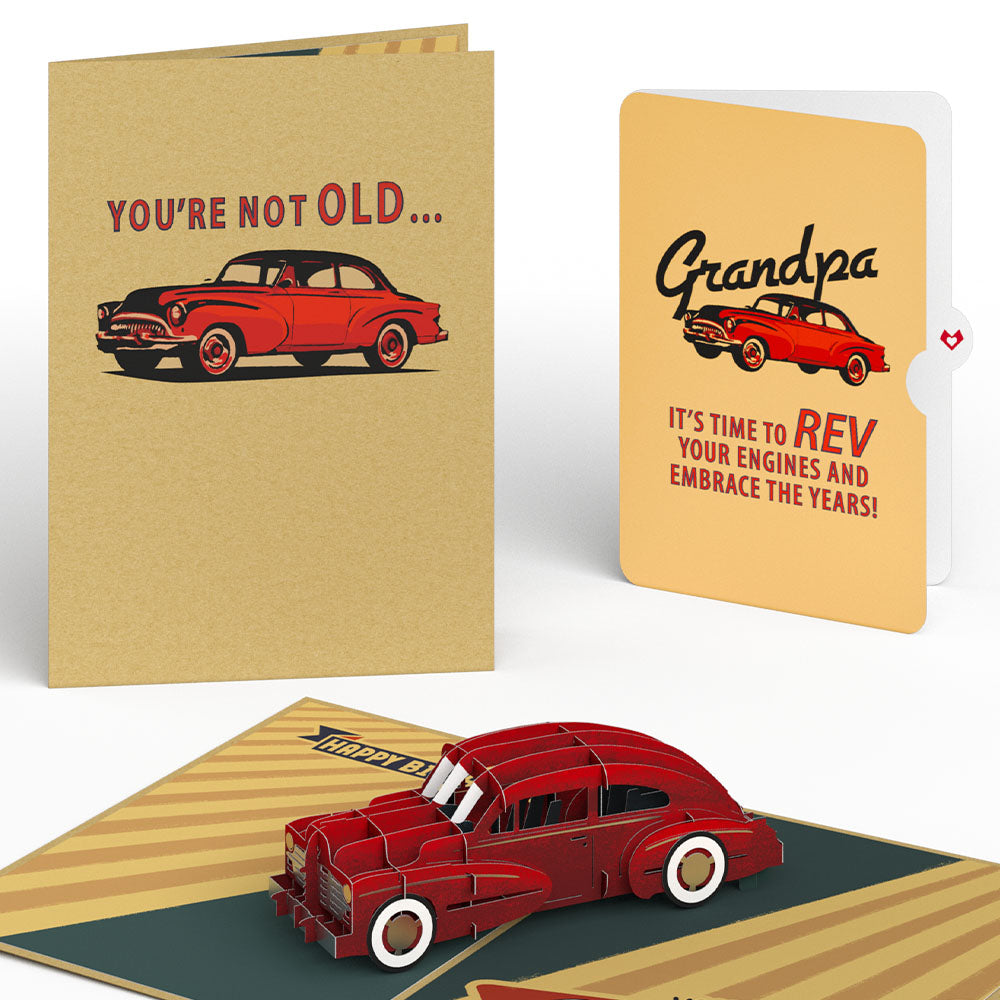 old car cards with monsters Classic Car Birthday Pop-Up Card and Sentiment Set for Grandpa