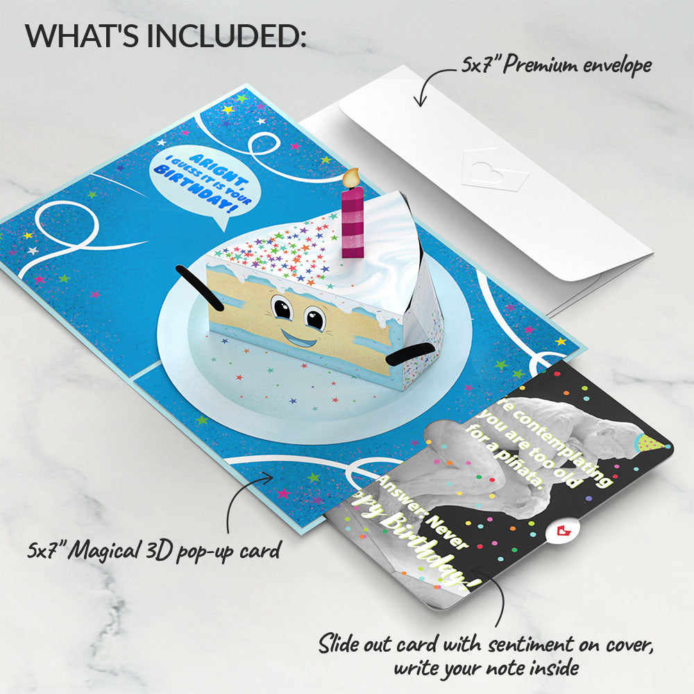 Whimsical Birthday Cake Slice with The Thinker Pop-Up Card and Sentiment Set