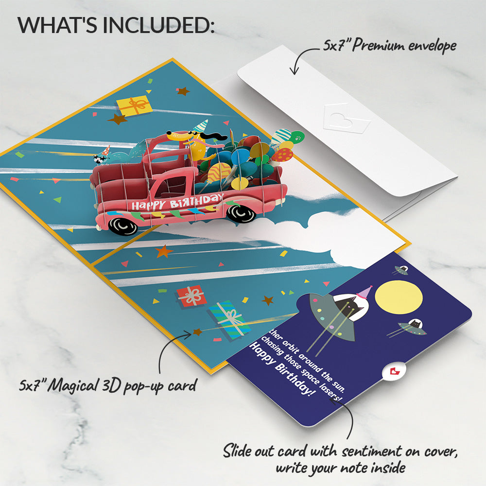 Birthday Truck with Space Laser Cats Pop-Up Card and Sentiment Set