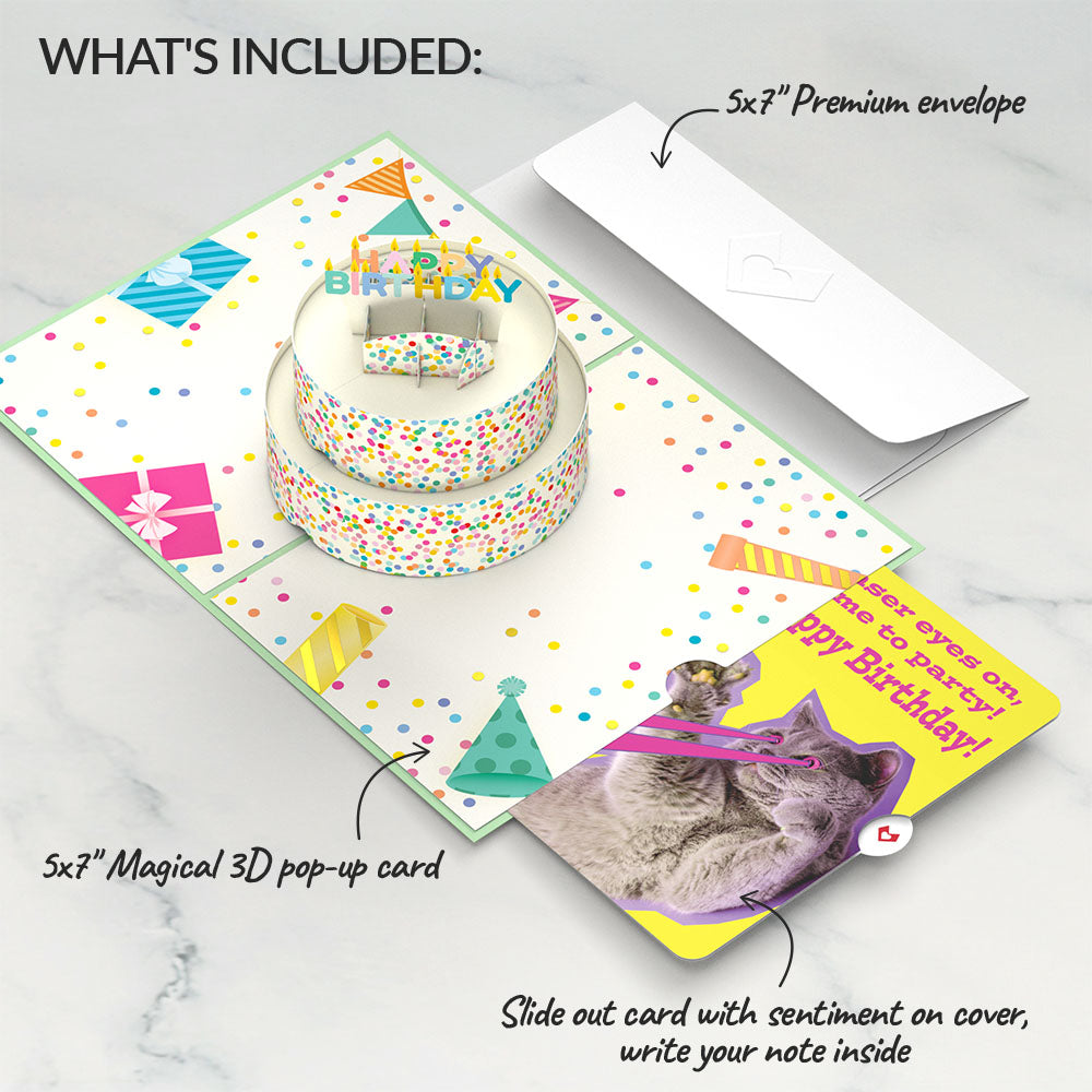 Sprinkles Birthday Cake with Cat Laser Eyes Pop-Up Card and Sentiment Set