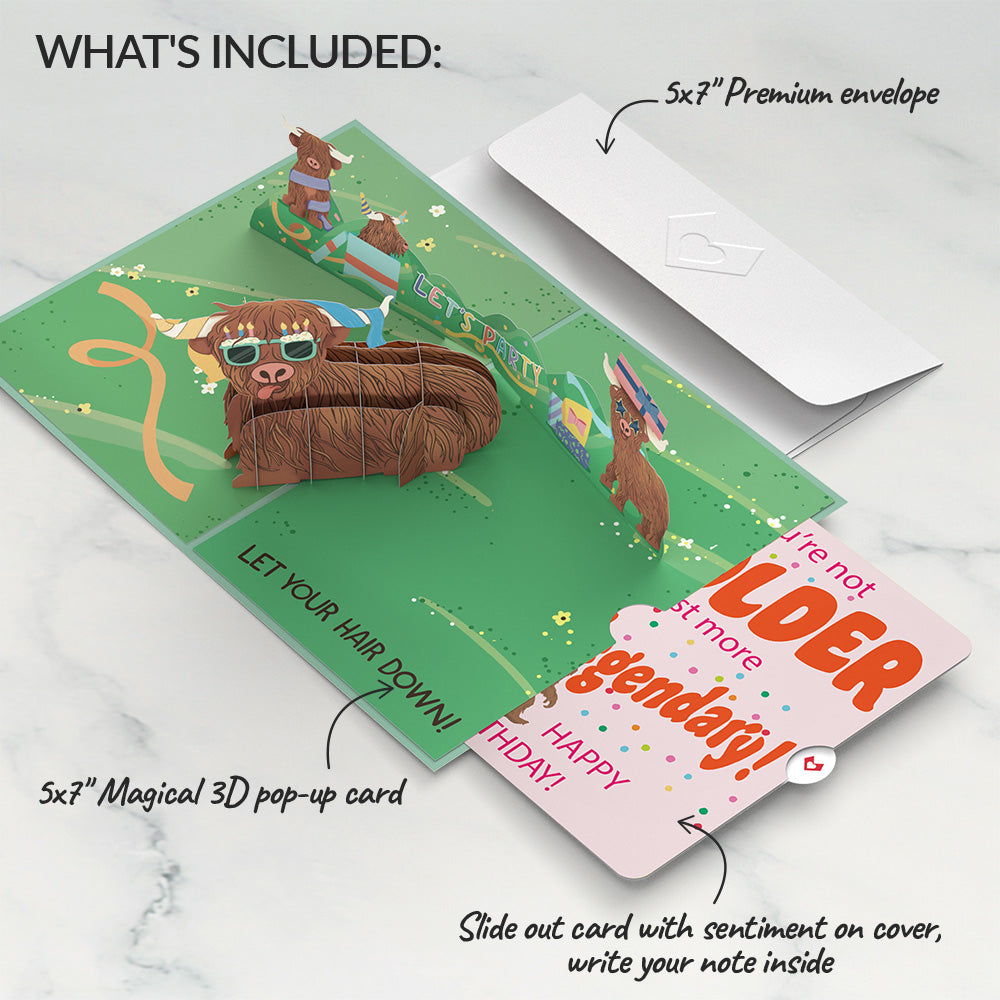 Highland Cow Birthday Pop-Up Card and Not Older Just More Legendary Sentiment Set
