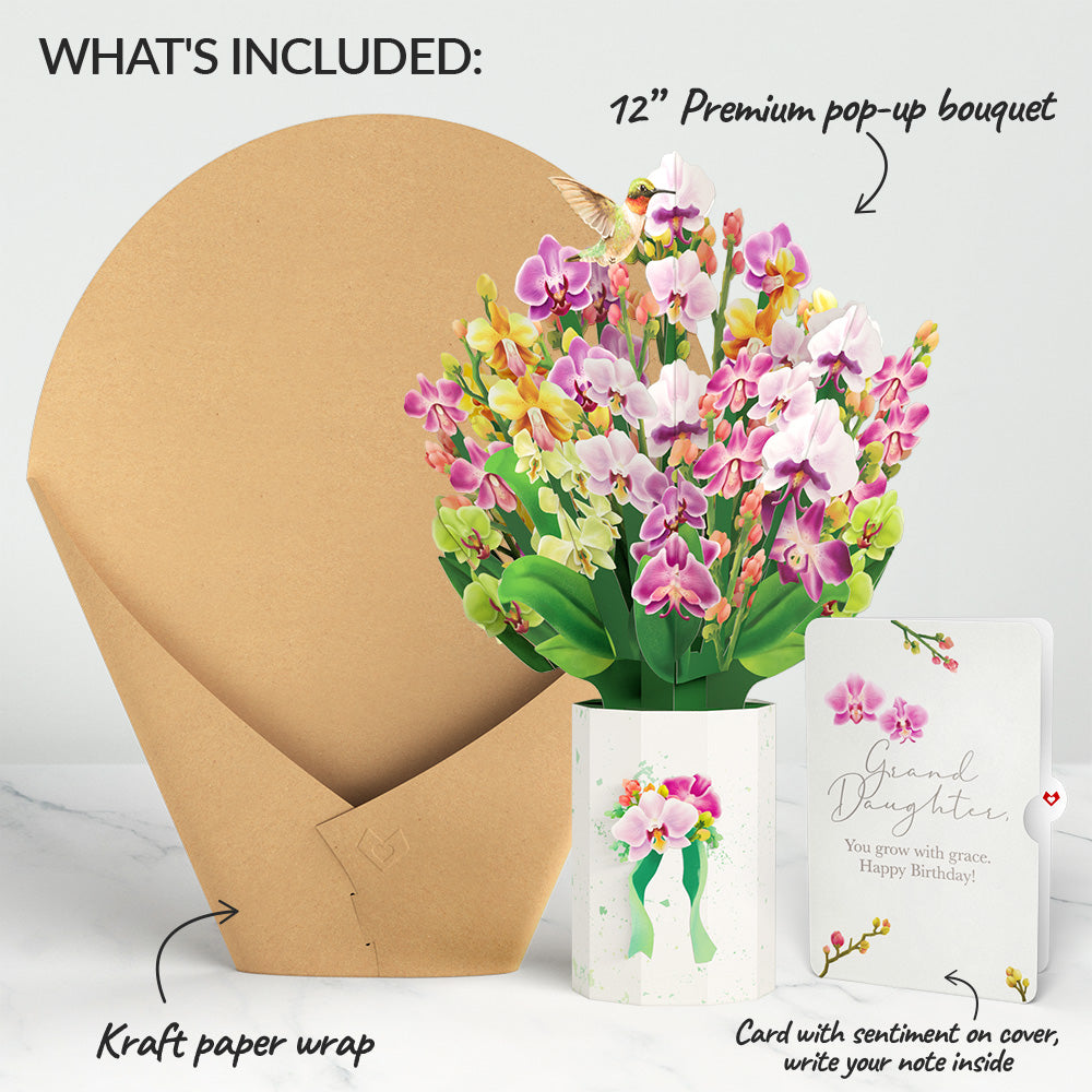 Orchid Birthday Bouquet and Sentiment Set for Granddaughter