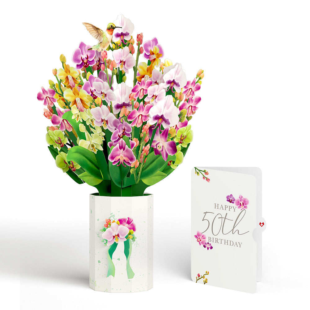 Orchid 50th Birthday Bouquet and Sentiment Set