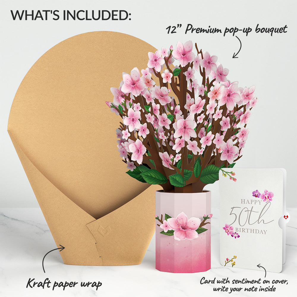 Cherry Blossom 50th Birthday Bouquet and Sentiment Set
