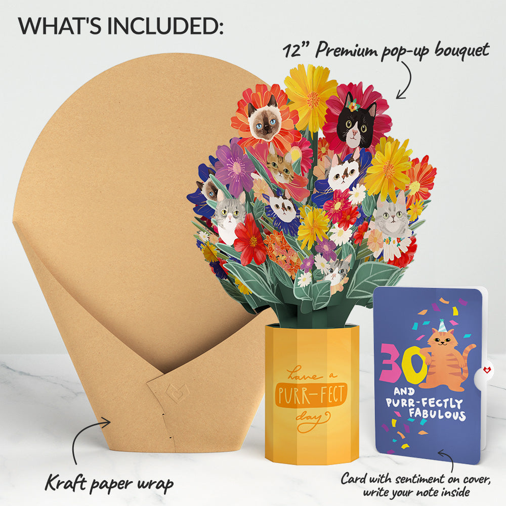 Purr-fect Cat 30th Birthday Bouquet and Sentiment Set