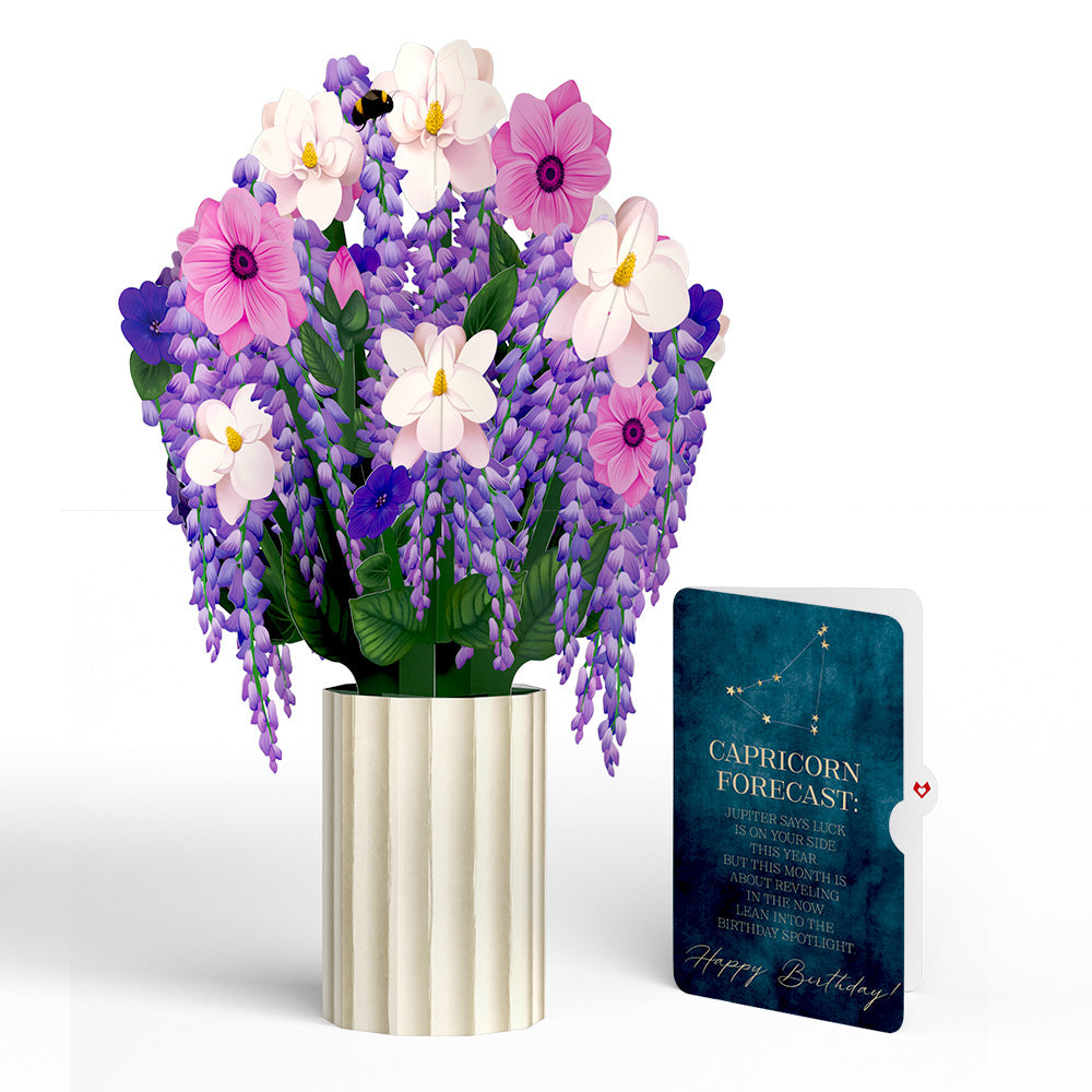 Wisteria Birthday Bouquet and Capricorn Zodiac Sentiment Set