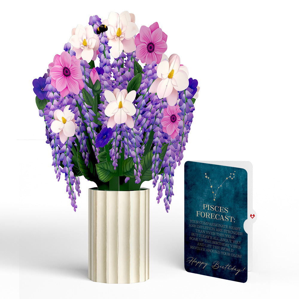 Wisteria Birthday Bouquet and Pisces Zodiac Sentiment Set