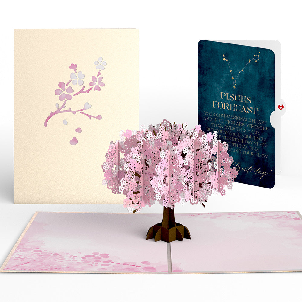 Cherry Blossom Birthday Pop-Up Card and Pisces Zodiac Sentiment Set