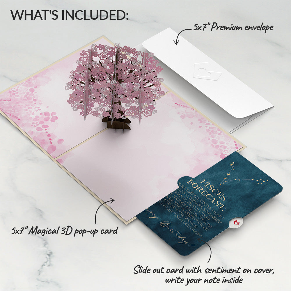 Cherry Blossom Birthday Pop-Up Card and Pisces Zodiac Sentiment Set
