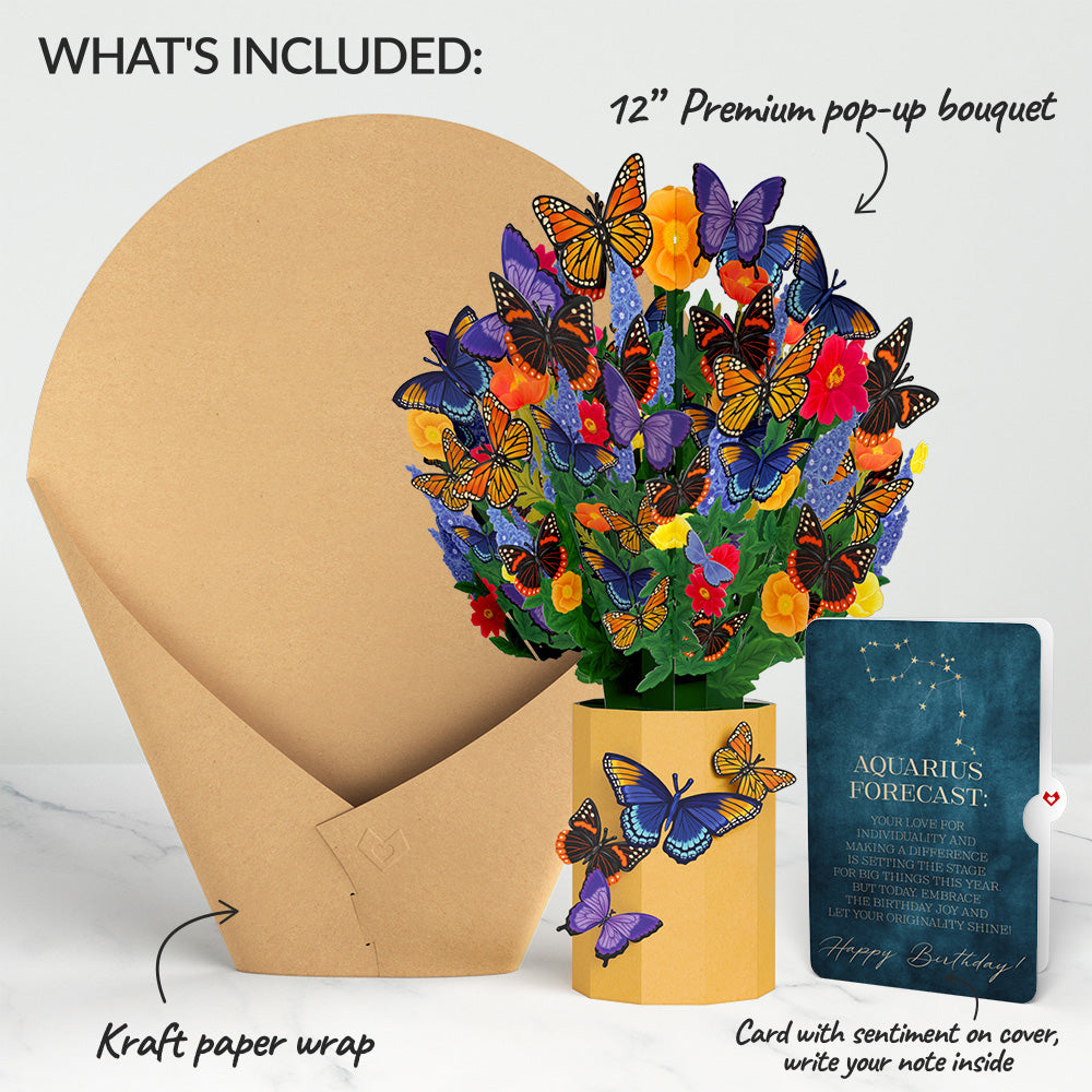 Brilliant Butterfly Birthday Bouquet and Aquarius Zodiac Sentiment Set
