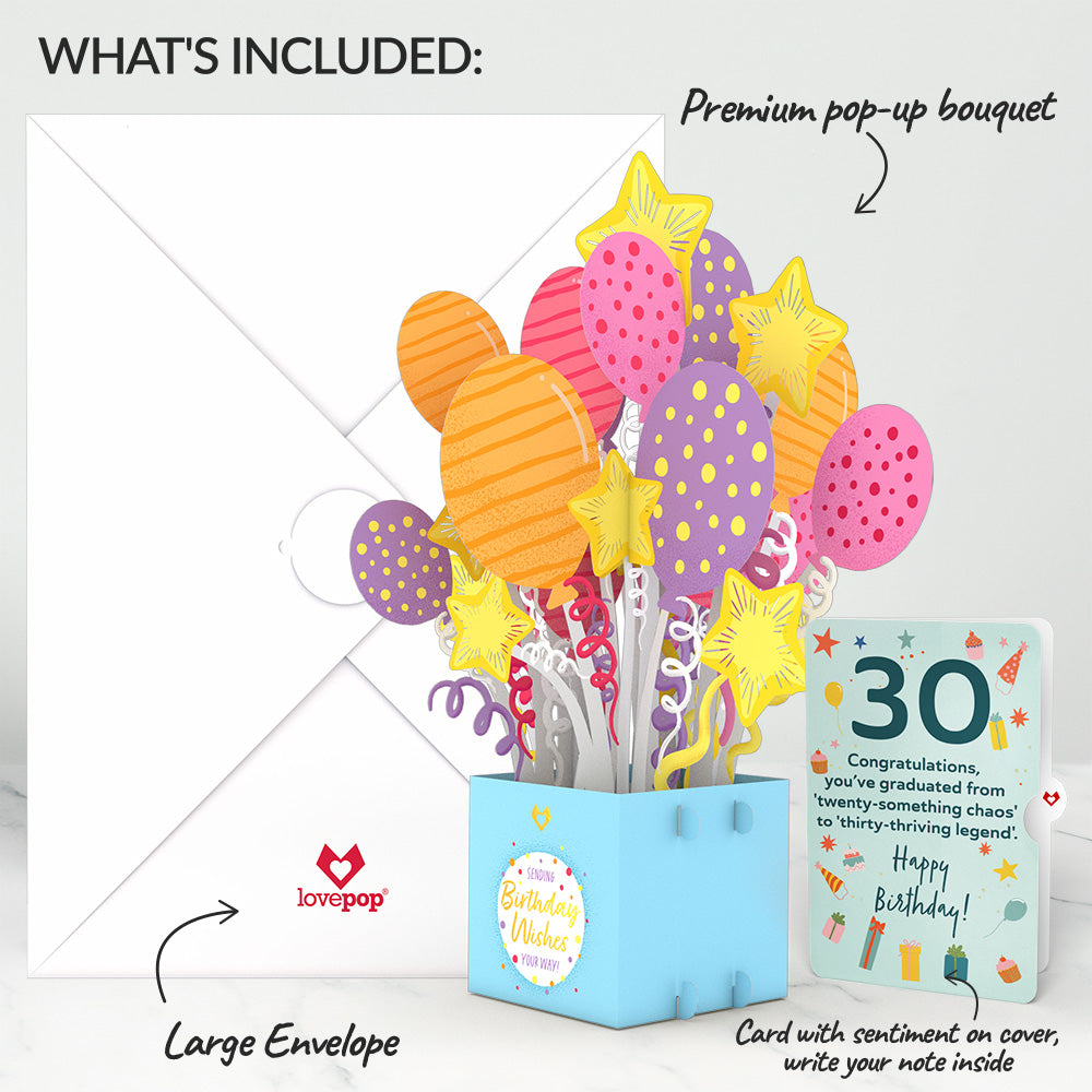 30th Birthday Balloons Giant Pop-Up Gift and Sentiment Set