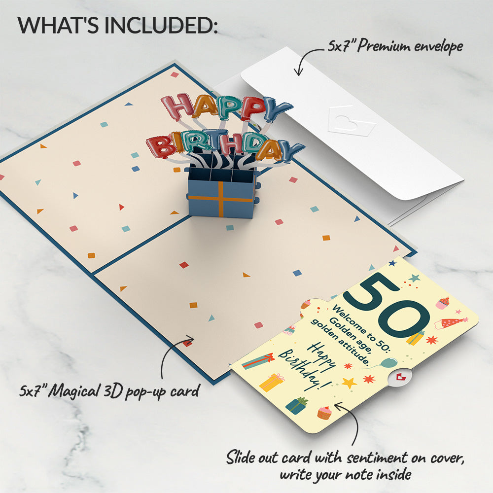 Happy 50th Birthday Burst Pop-Up Card and Sentiment Set