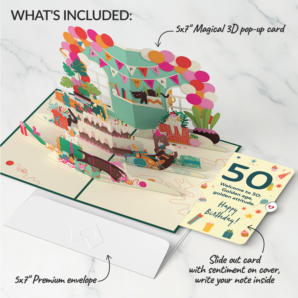 Party Cats 50th Birthday Pop-Up Card and Sentiment Set