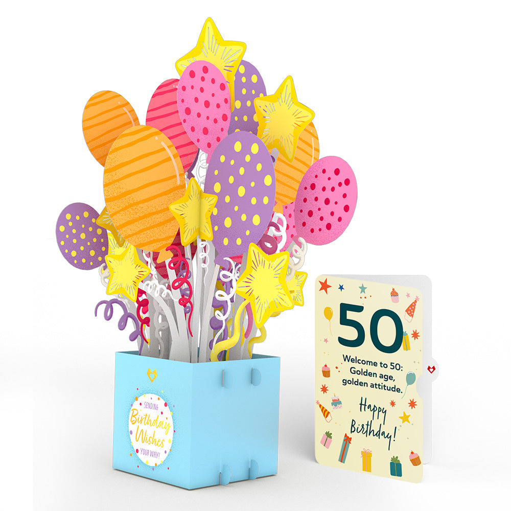 50th Birthday Balloons Giant Pop-Up Gift and Sentiment Set