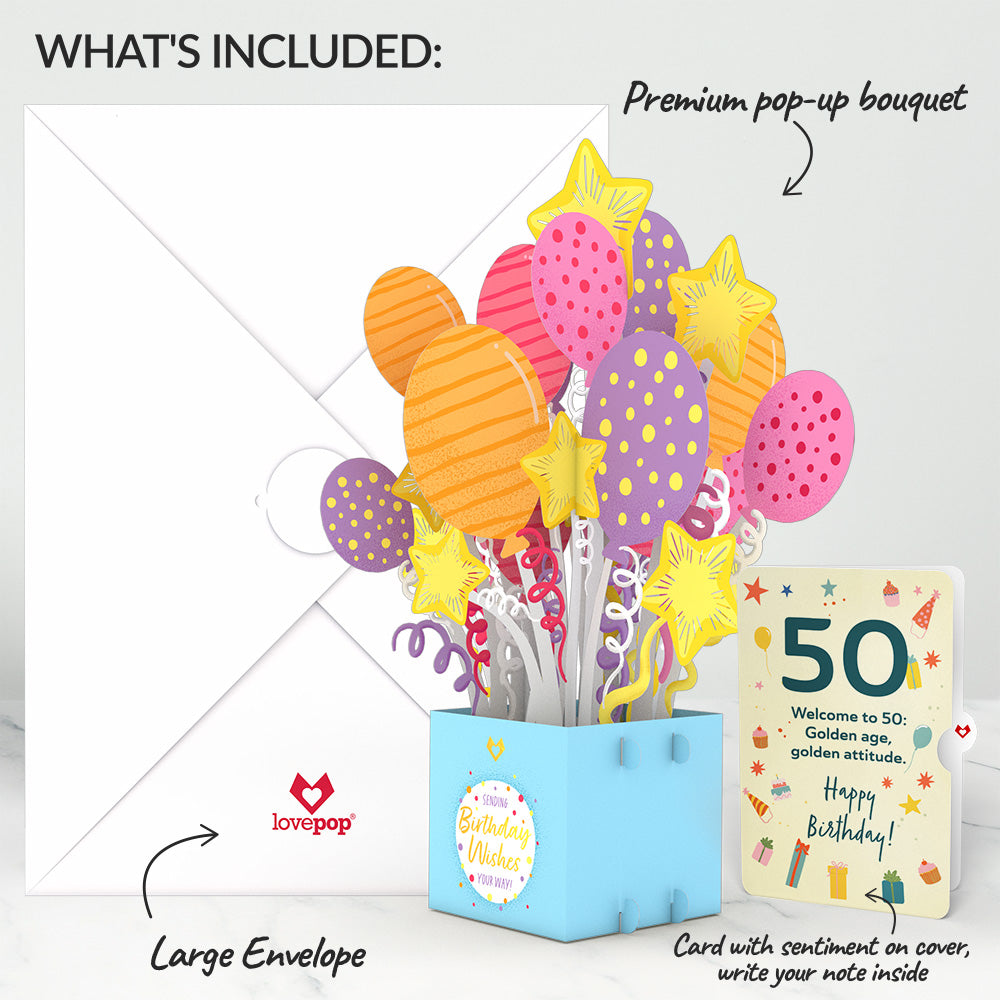 50th Birthday Balloons Giant Pop-Up Gift and Sentiment Set