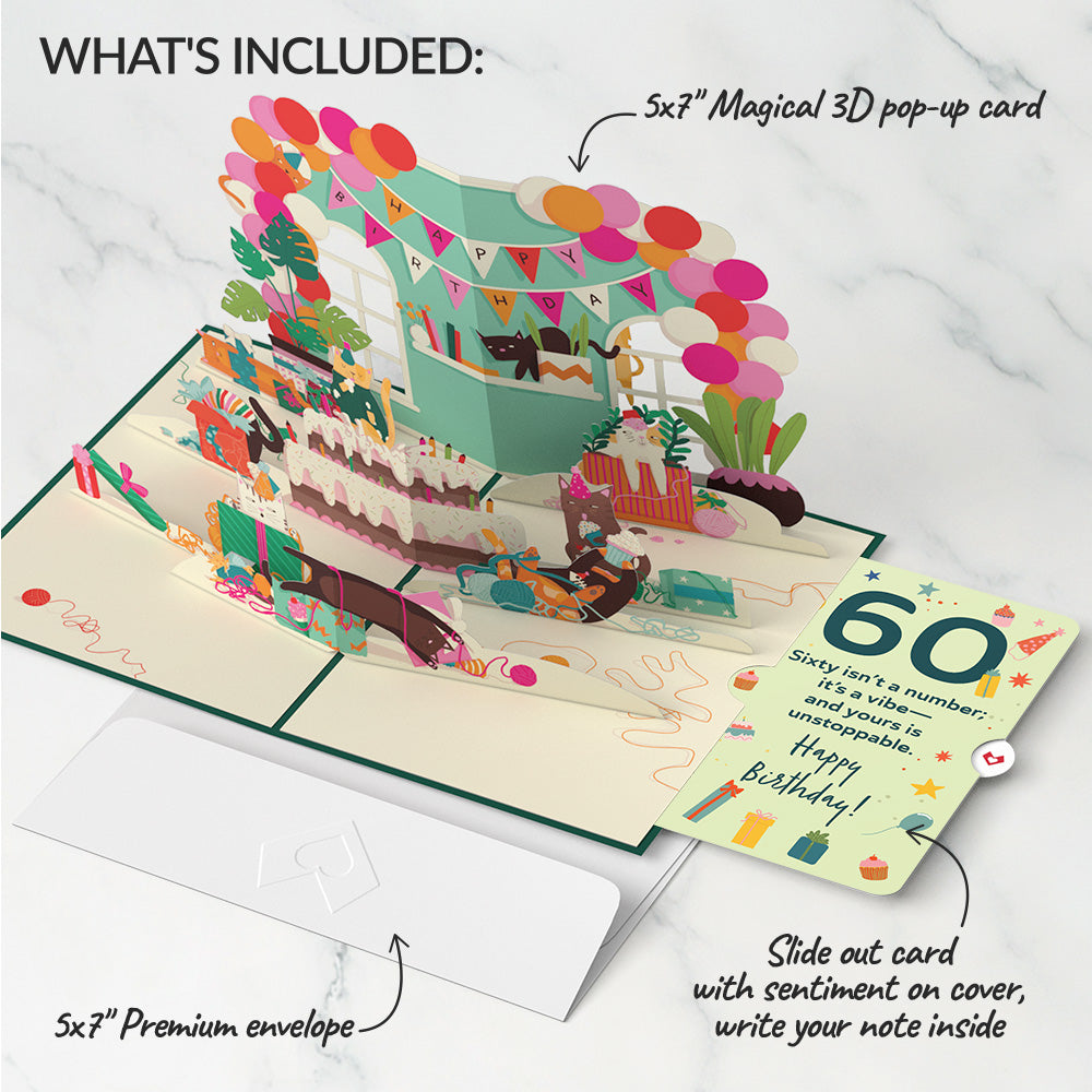 Party Cats 60th Birthday Pop-Up Card and Sentiment Set