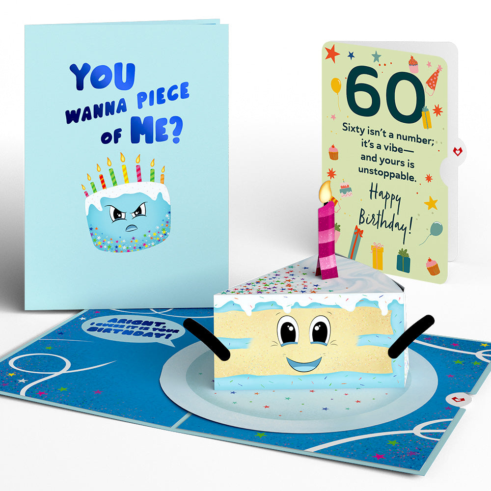 Whimsical 60th Birthday Cake Slice Pop-Up Card and Sentiment Set