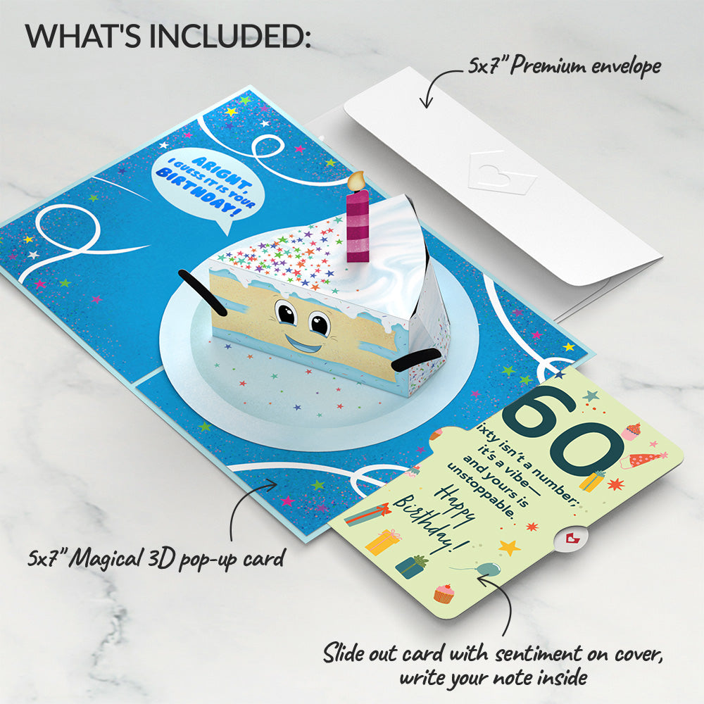 Whimsical 60th Birthday Cake Slice Pop-Up Card and Sentiment Set