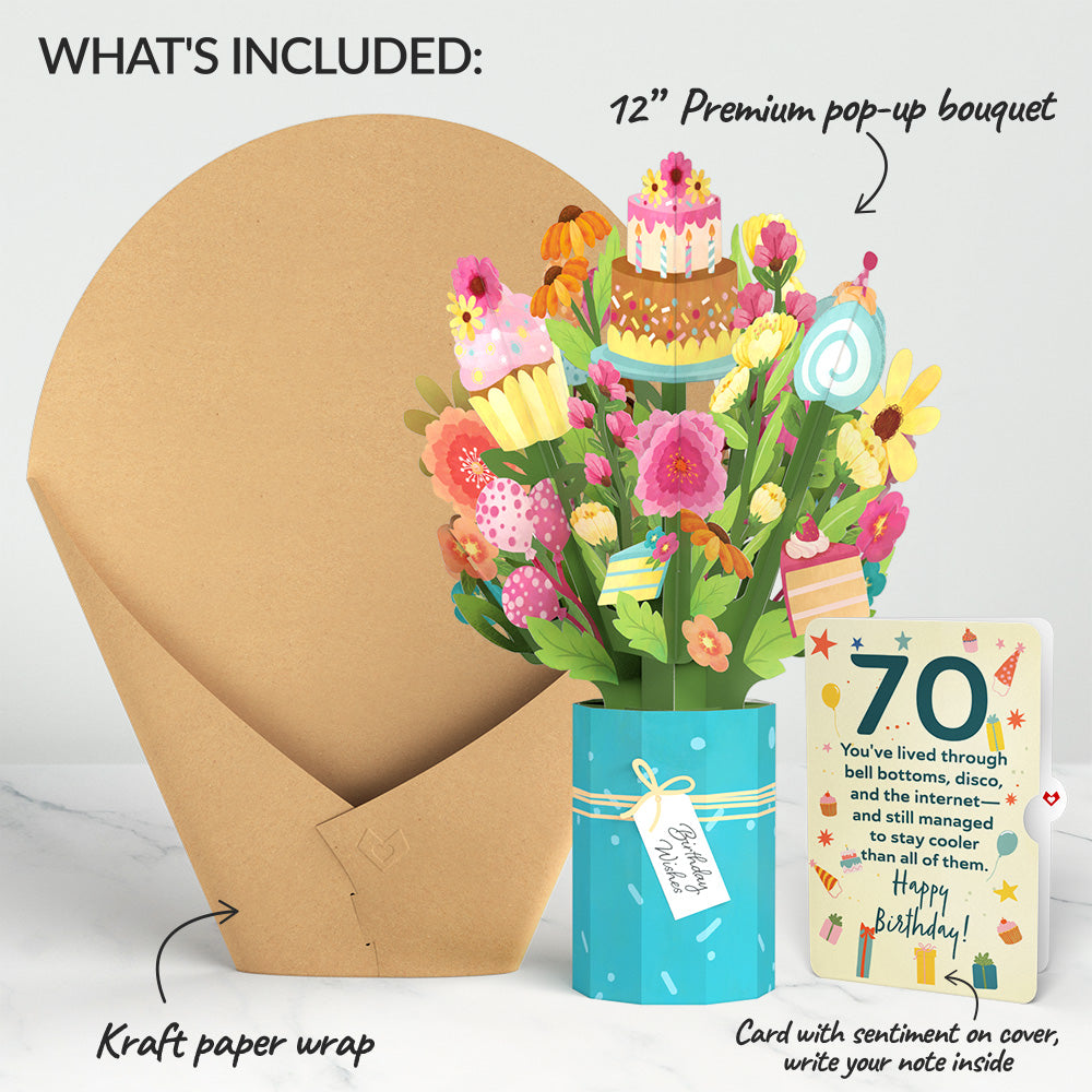 Sweet 70th Birthday Wishes Bouquet and Sentiment Set