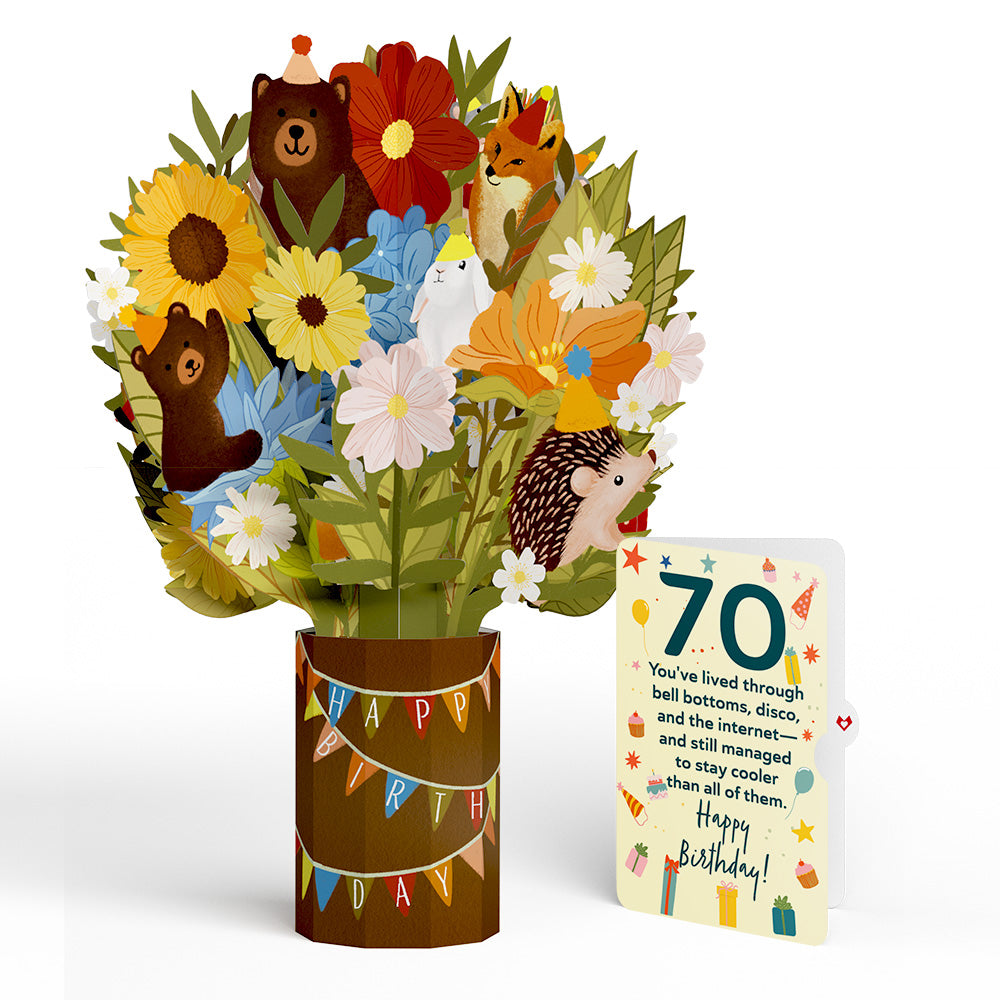 Woodland 70th Birthday Party Bouquet and Sentiment Set