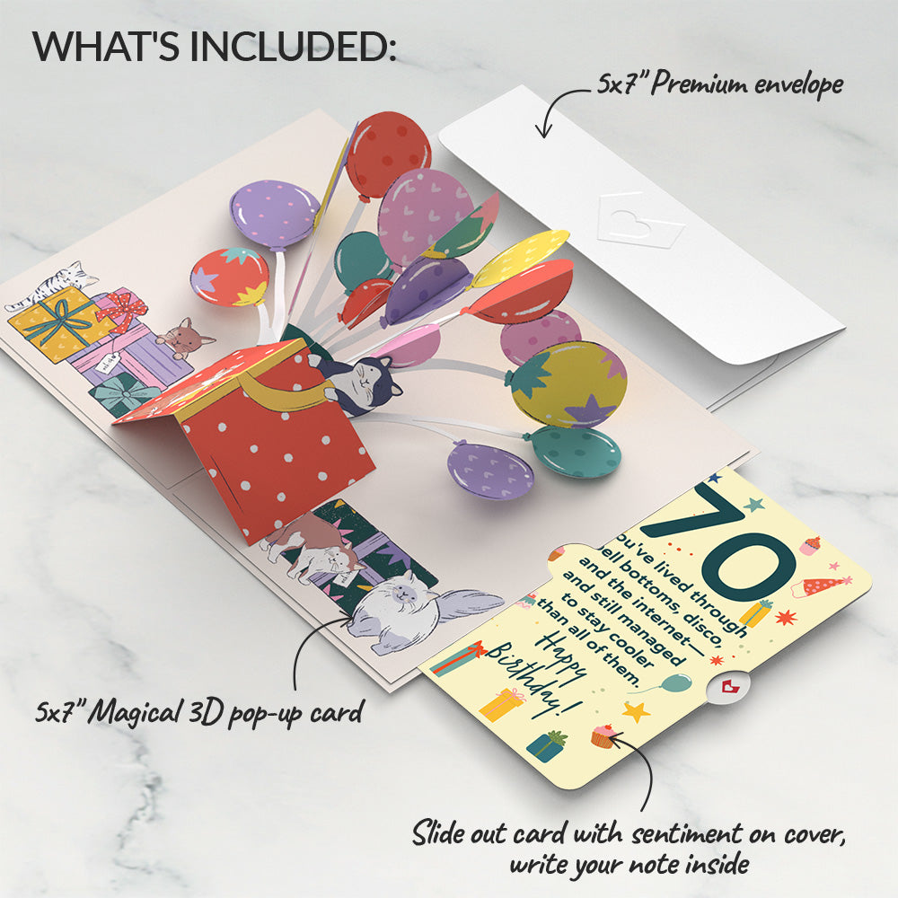 Curious Cats 70th Birthday Pop-Up Card and Sentiment Set