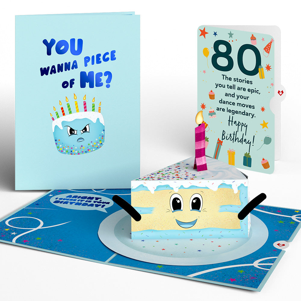 Whimsical 80th Birthday Cake Slice Pop-Up Card and Sentiment Set