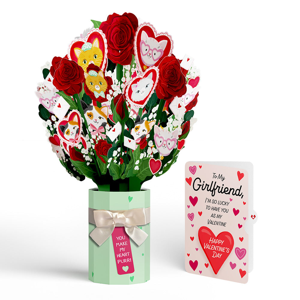 You Make My Heart Purr Cat Valentine Bouquet and Sentiment Set for Girlfriend