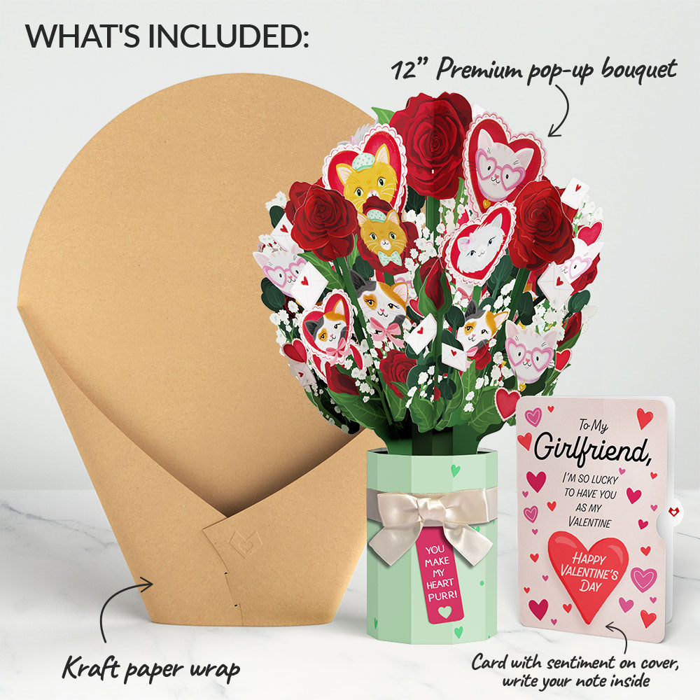 You Make My Heart Purr Cat Valentine Bouquet and Sentiment Set for Girlfriend