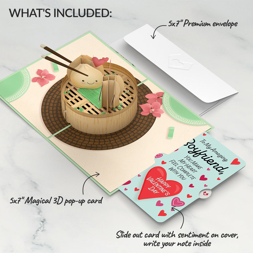 You're All That and Dim Sum Valentine Pop-Up Card and Sentiment Set for Boyfriend