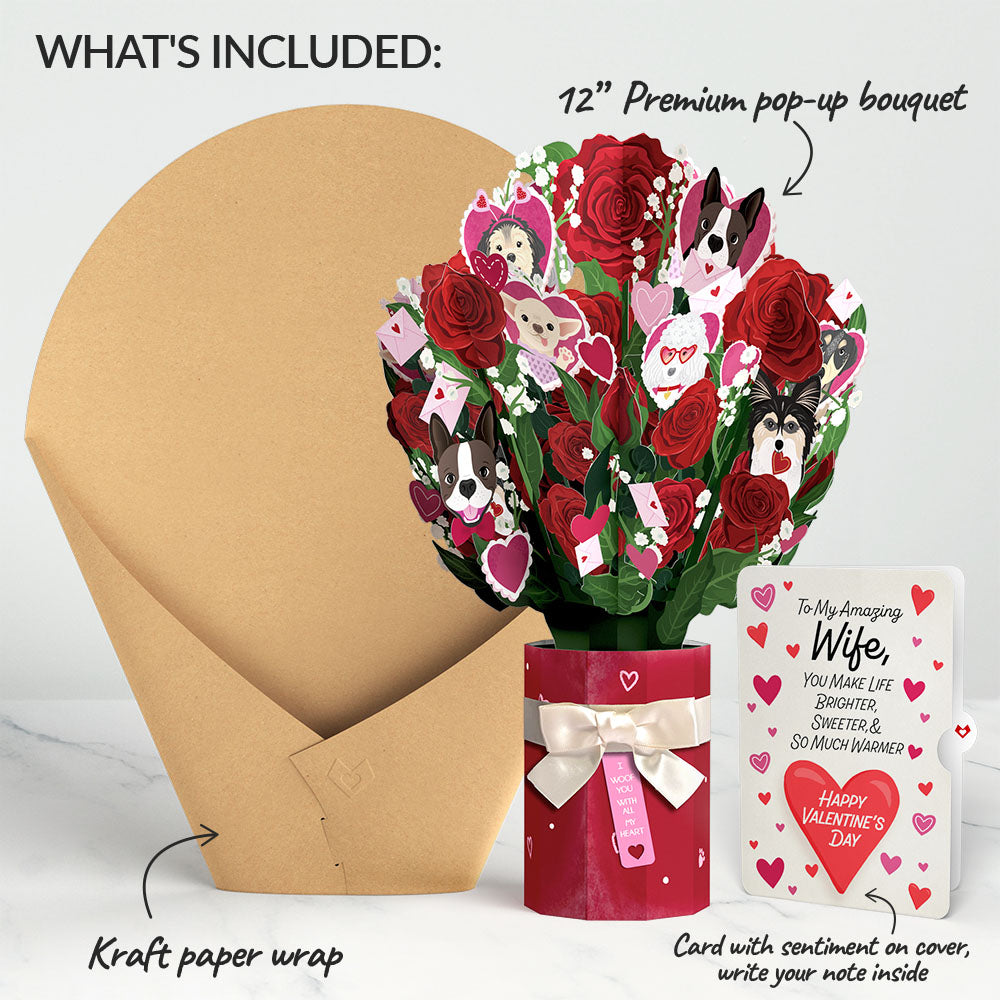 I Woof You Dog Valentine Bouquet and Sentiment Set for Wife