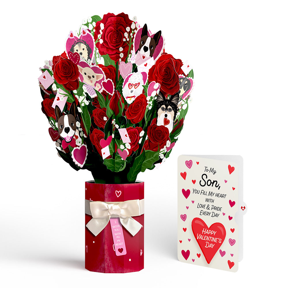 I Woof You Dog Valentine Bouquet and Sentiment Set for Son