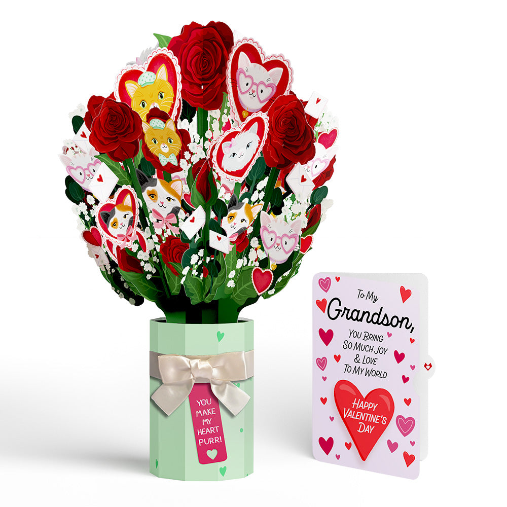 You Make My Heart Purr Cat Valentine Bouquet and Sentiment Set for Grandson