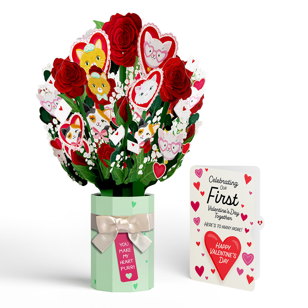 You Make My Heart Purr Cat Our First Valentine Together Bouquet and Sentiment Set