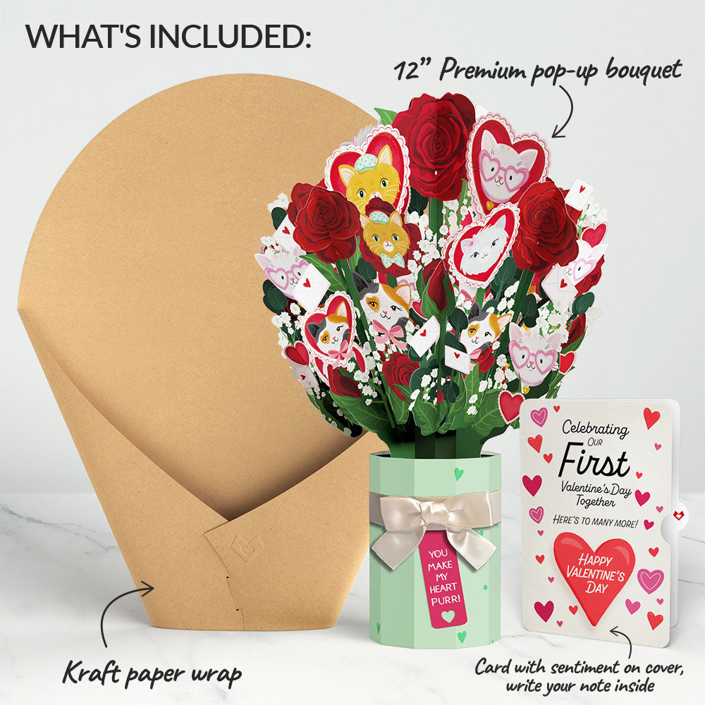 You Make My Heart Purr Cat Our First Valentine Together Bouquet and Sentiment Set