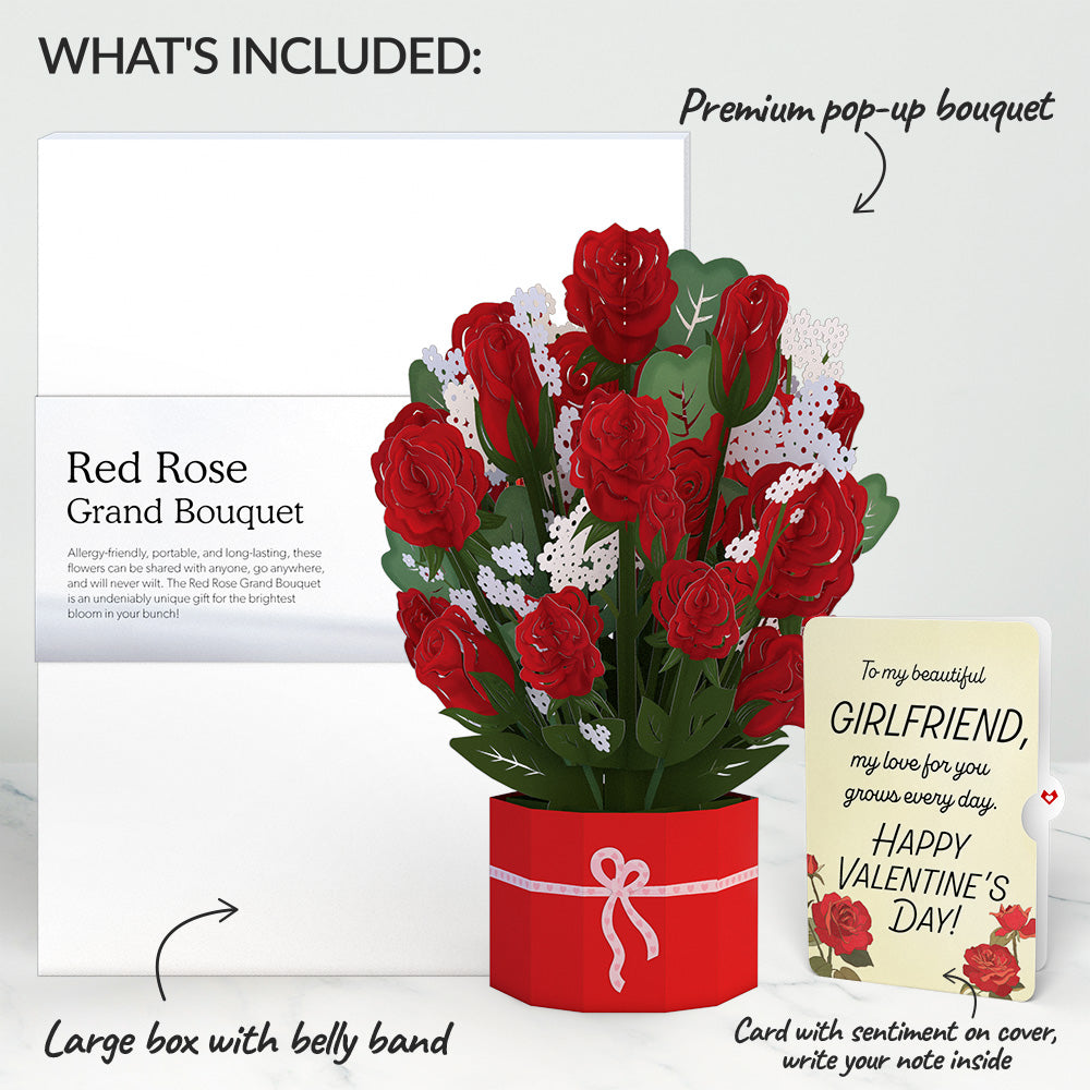 Red Rose Valentine Grand Bouquet and Sentiment Set for Girlfriend