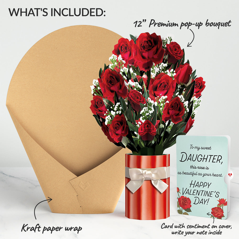 Romantic Red Roses Valentine Bouquet and Sentiment Set for Daughter