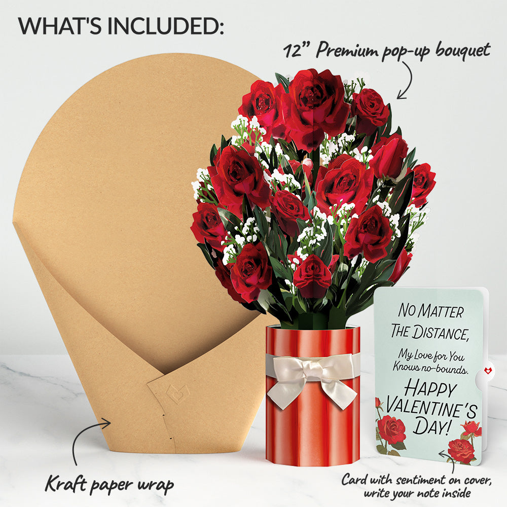 Romantic Red Roses My Love For You Knows No-bounds Valentine Bouquet and Sentiment Set