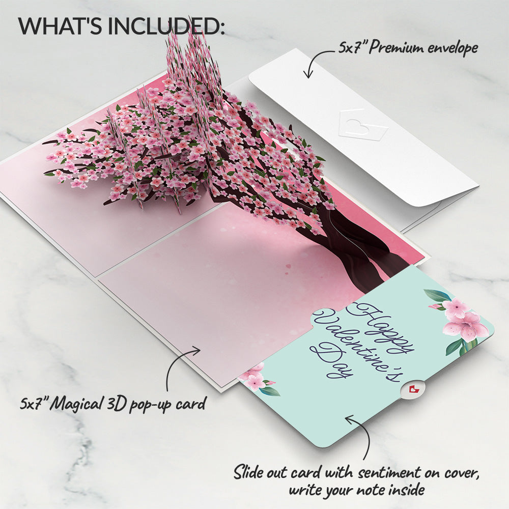 Cherry Blossom Branches in Bloom Valentine Pop-Up Card and Sentiment Set