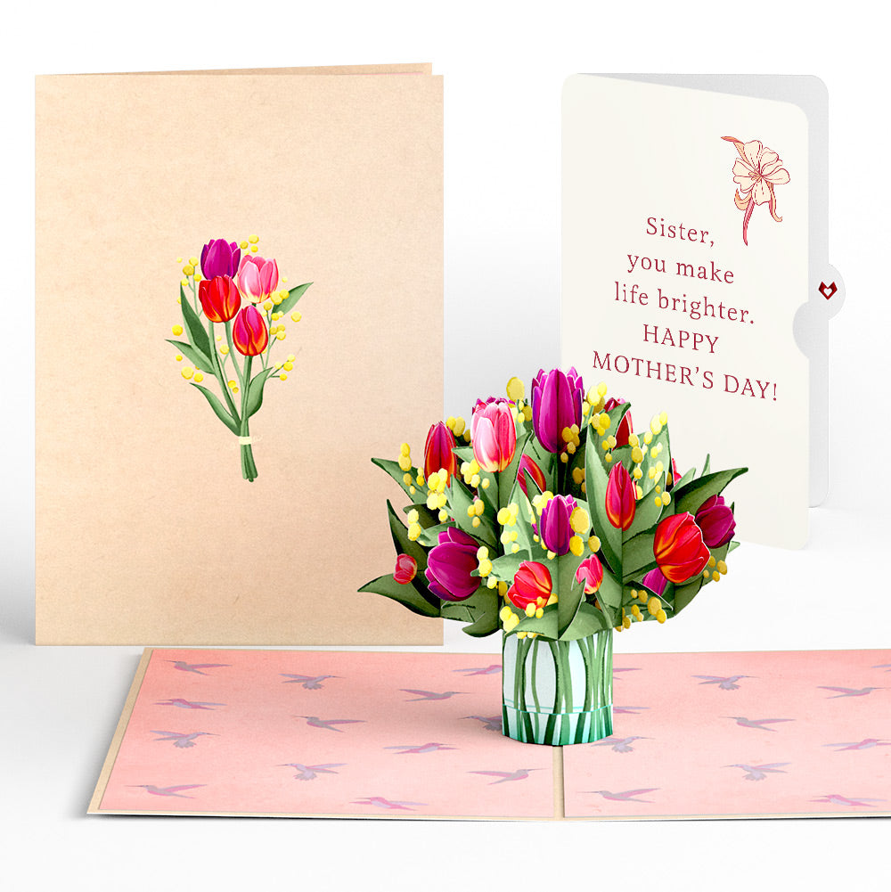 Cheerful Tulips Mother's Day Pop-Up Card and You Make Life Brighter Sentiment Set for Sister