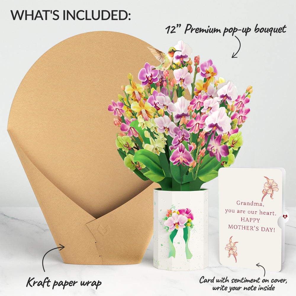 Orchid Mother's Day Bouquet and You Are Our Heart Sentiment Set for Grandma