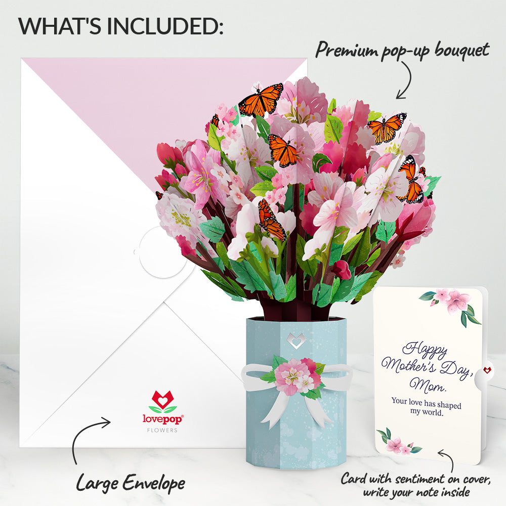 Cherry Blossom Butterfly Mother's Day Bouquet and Sentiment Set for Mom