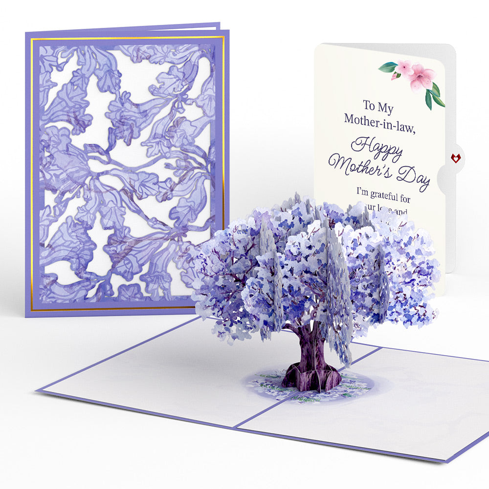 Watercolor Jacaranda Tree Mother's Day Pop-Up Card and Sentiment Set for Mother-in-law