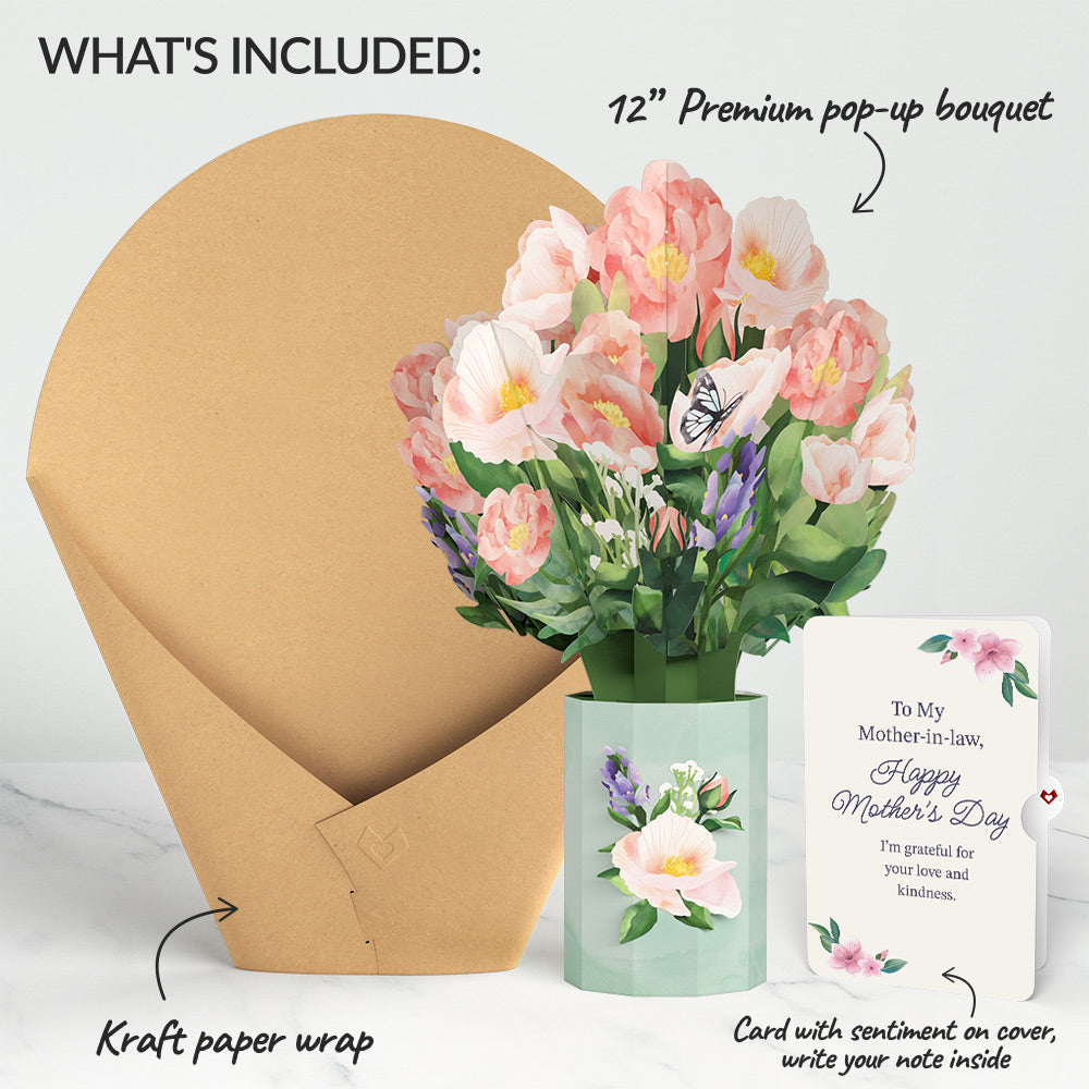 Peony Mother's Day Bouquet and Sentiment Set for Mother-in-law