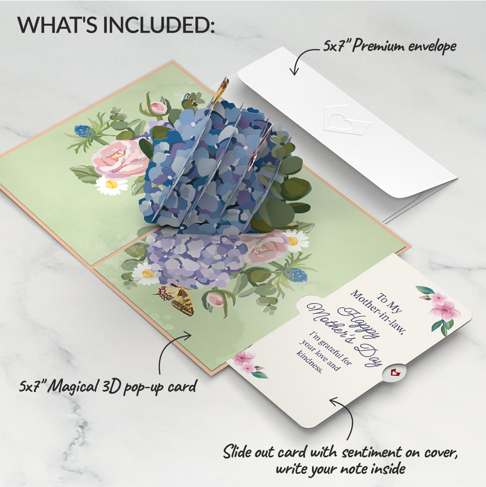 Hydrangea Butterflies Mother's Day Pop-Up Card and Sentiment Set for Mother-in-law