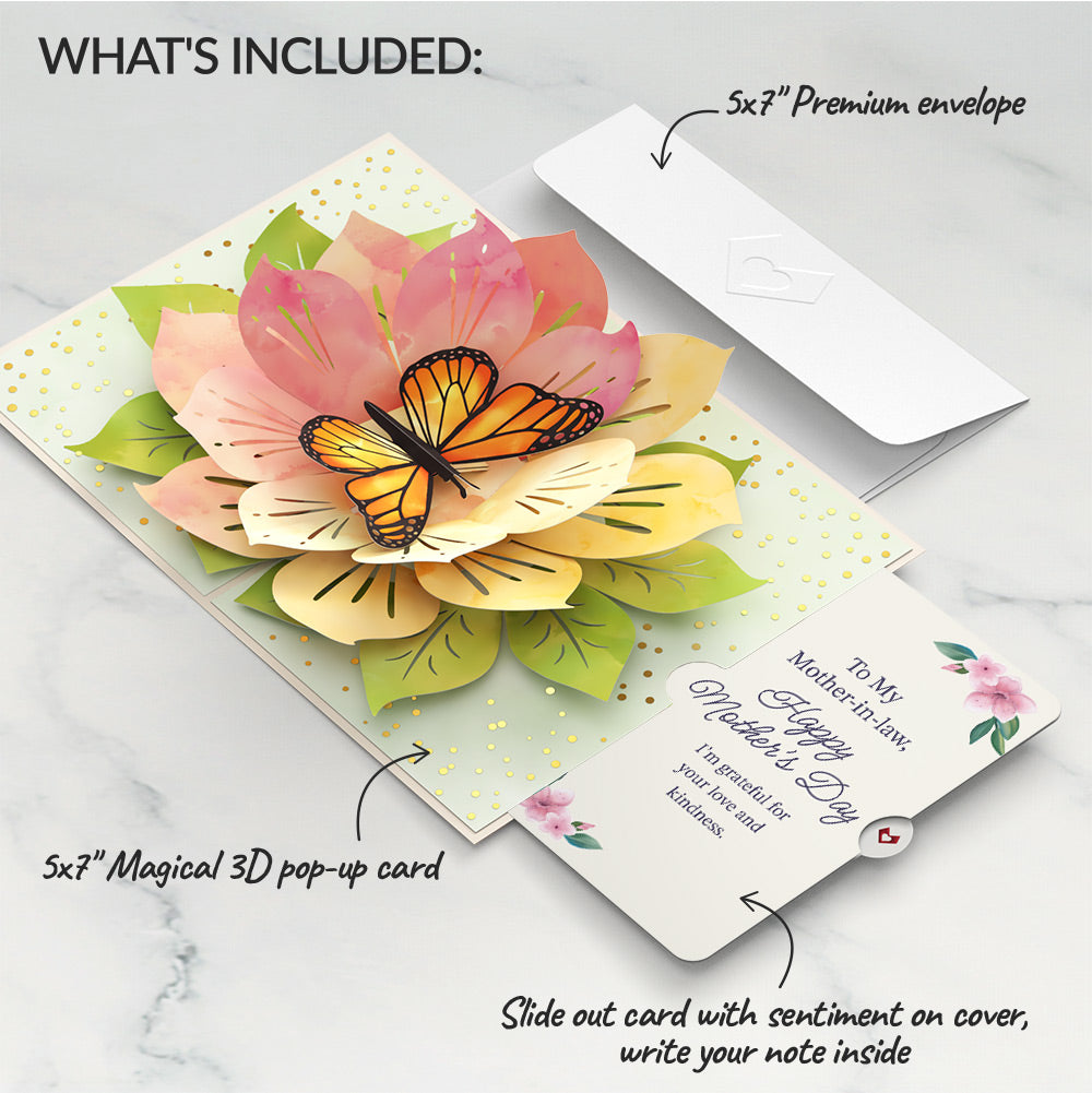 Monarch Butterfly Bloom Mother's Day Pop-Up Card and Sentiment Set for Mother-in-law