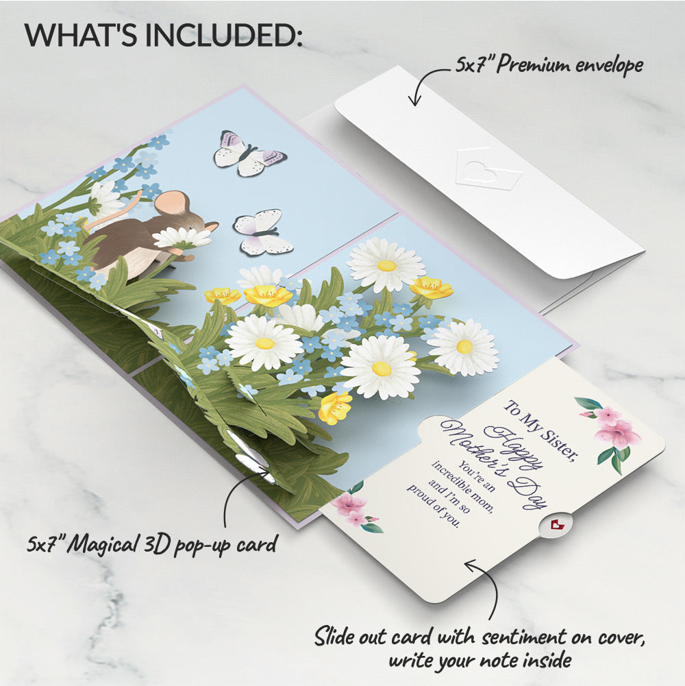 Field Mouse in the Flowers Mother's Day Pop-Up Card and Sentiment Set for Sister