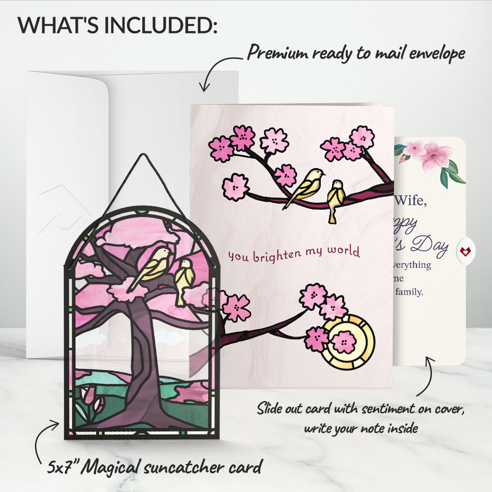 You Brighten My World Birds Mother's Day Suncatcher Card and Sentiment Set for Wife