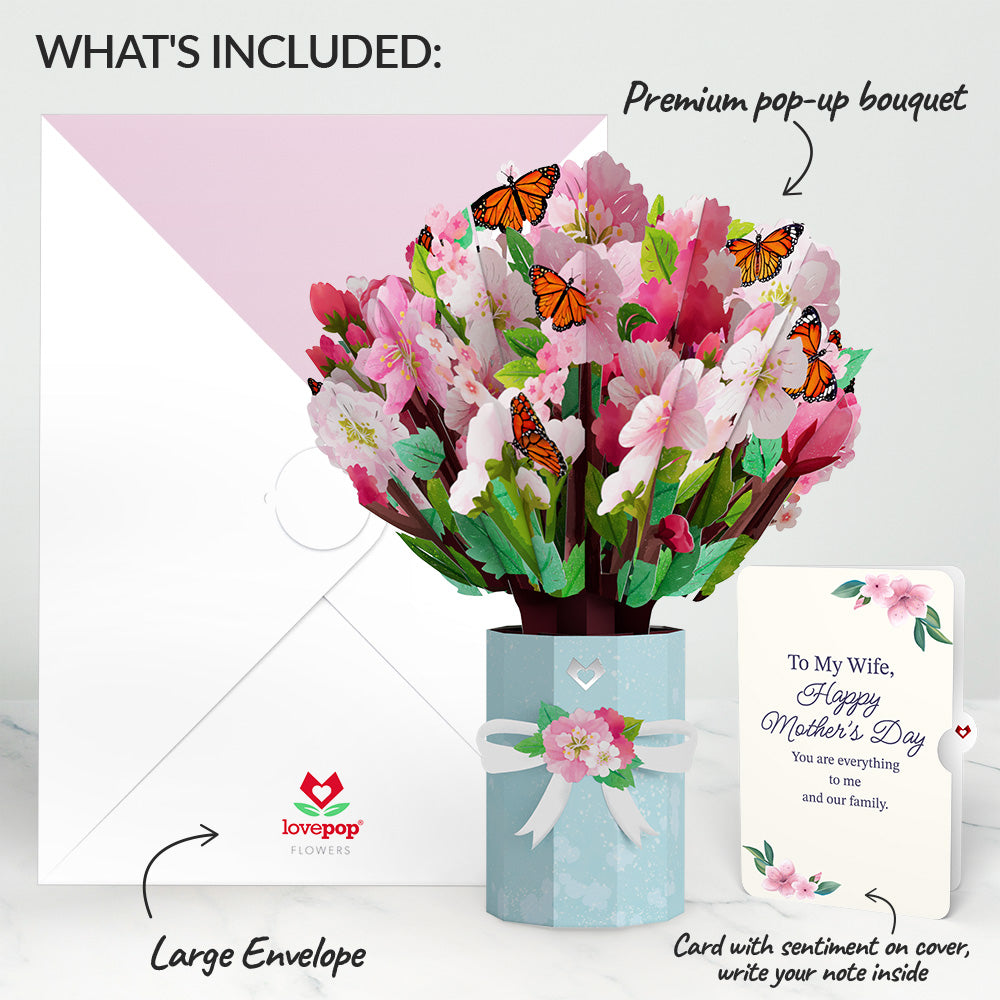 Cherry Blossom Butterfly Mother's Day Bouquet and Sentiment Set for Wife